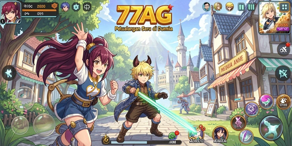 Screenshot gameplay 77AG dengan karakter anime menarik.
