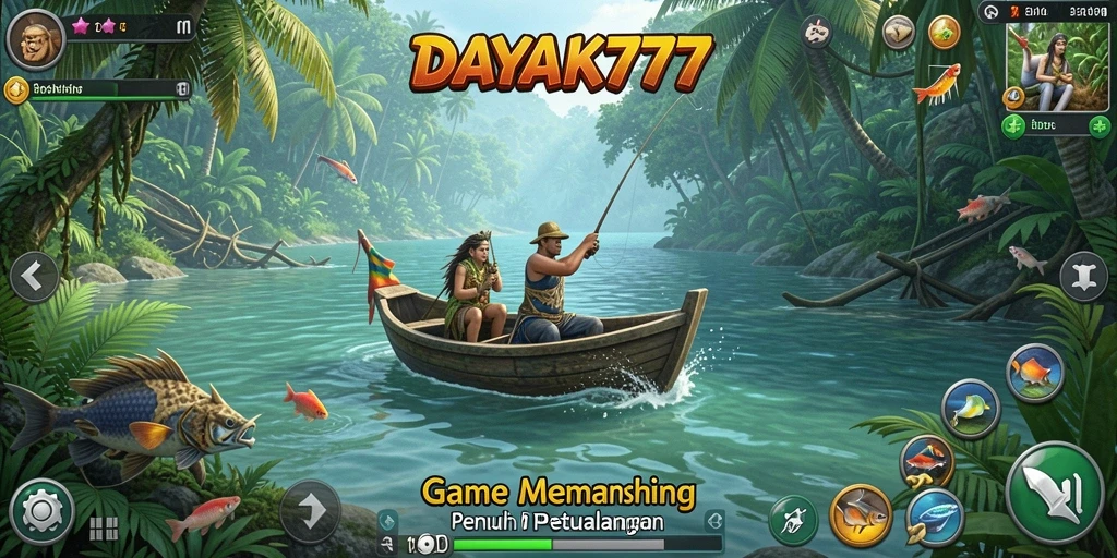 Tampilan gameplay DAYAK777 yang menarik saat memancing ikan.