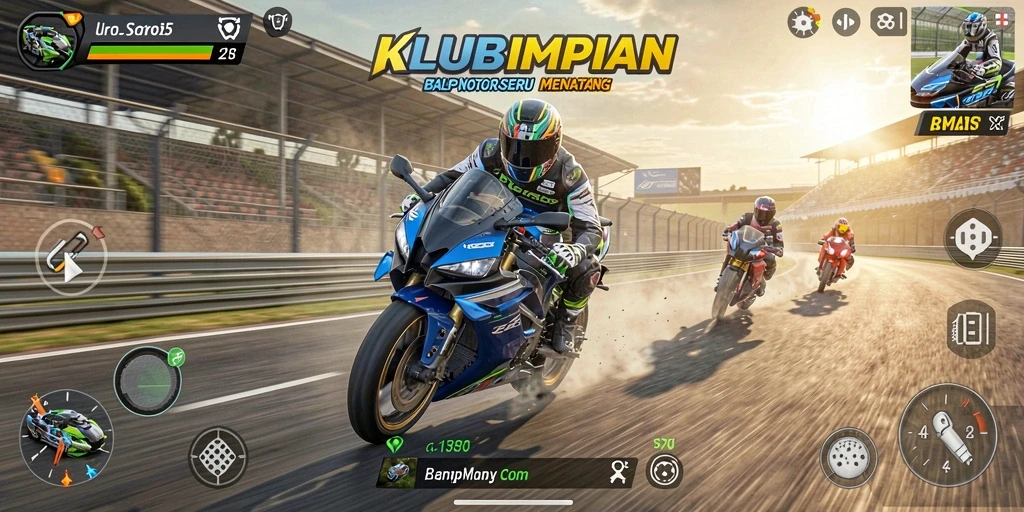 Gameplay balap motor yang mendebarkan di KLUBIMPIAN.