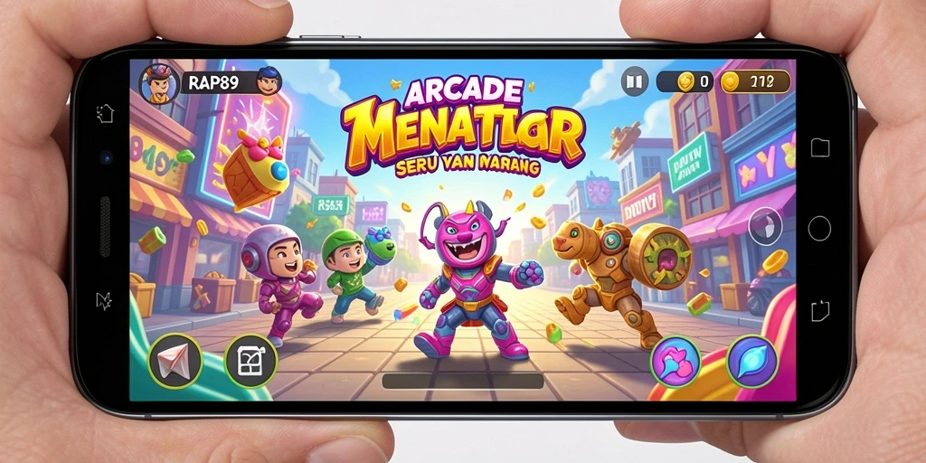 Tampilan gameplay seru dari RAP89 dalam suasana arcade yang menghibur.